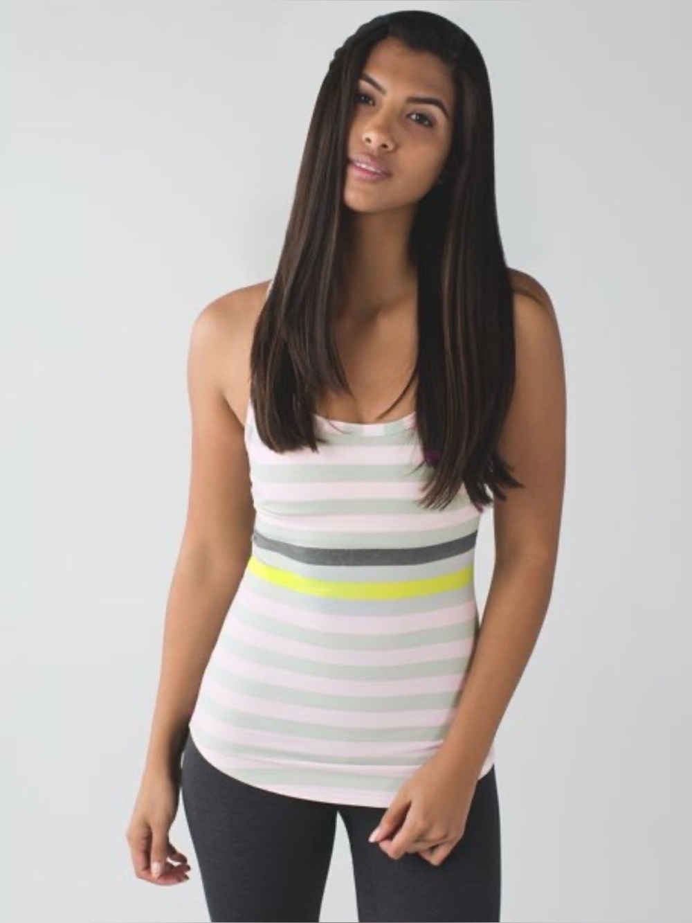Lululemon Cool Racerback Tank in Gray, Cream & Yellow Size 4 Activewear
